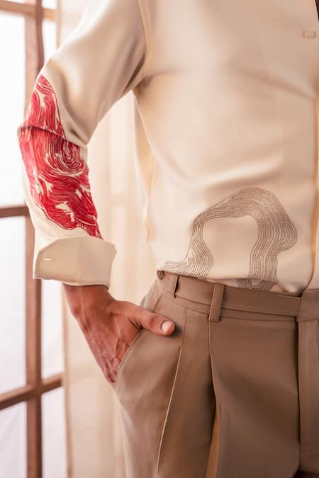 Shop_Rohit Doshi_Off White Abstract Print Shirt _Online_at_Aza_Fashions