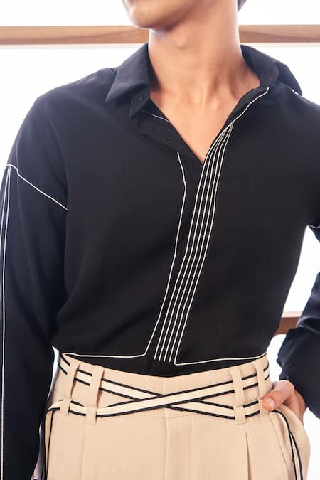 Buy_Rohit Doshi_Black Embroidery Lachka Shirt _Online_at_Aza_Fashions