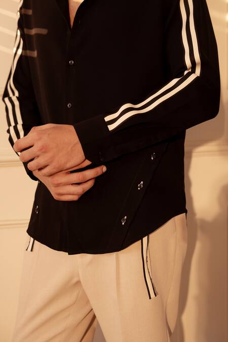 Rohit Doshi_Black Lachka Pipe Work Shirt _Online_at_Aza_Fashions