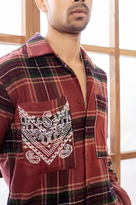 Rohit Doshi_Multi Color Wool Embroidery Plaid Pattern Shirt _Online_at_Aza_Fashions