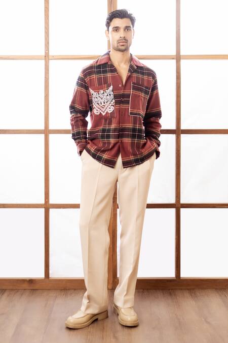 Buy_Rohit Doshi_Multi Color Wool Embroidery Plaid Pattern Shirt _Online_at_Aza_Fashions