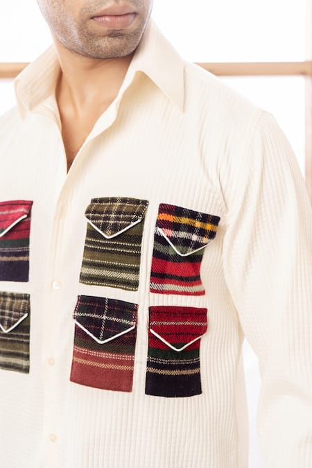 Rohit Doshi_Off White Patchwork Textured Embroidered Shirt _Online_at_Aza_Fashions