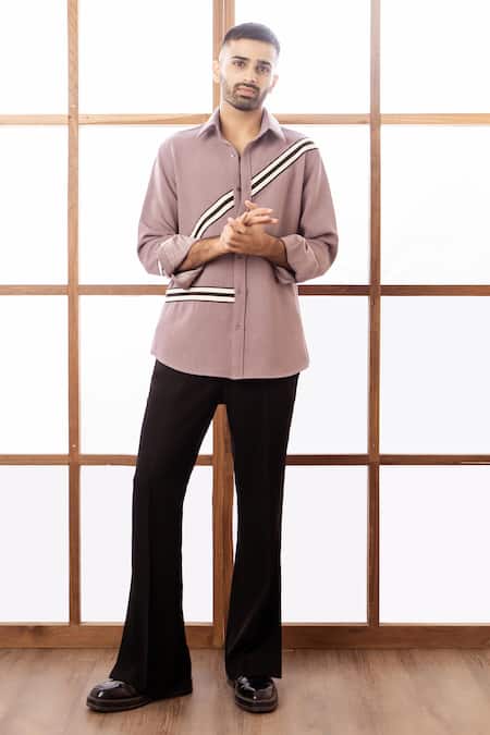 Rohit Doshi Diagonal Stripe & Grid Embroidered Shirt 