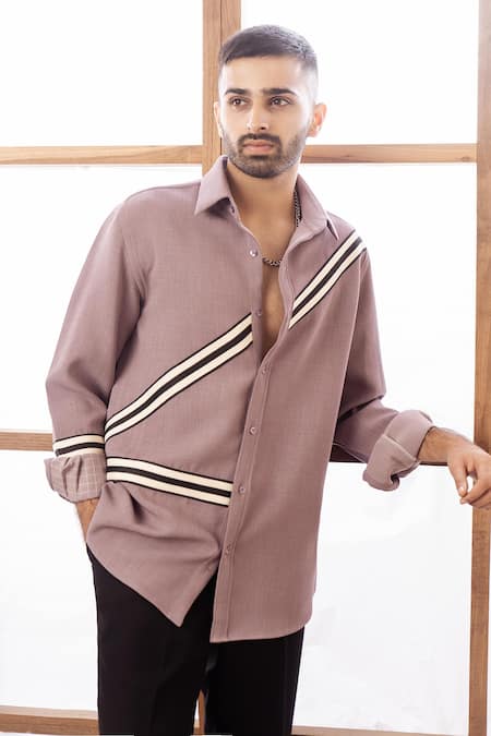 Rohit Doshi Diagonal Stripe & Grid Embroidered Shirt 
