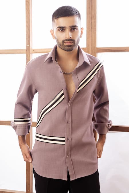 Buy_Rohit Doshi_Purple Polyester, Twill Embroidery Diagonal Stripe And Grid Shirt _Online_at_Aza_Fashions