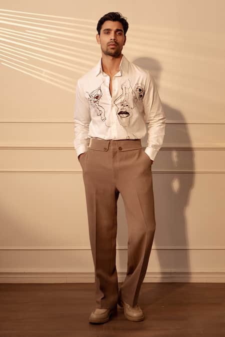 Rohit Doshi_White Suiting Embroidery Fossil Graphic Pattern Shirt _Online_at_Aza_Fashions