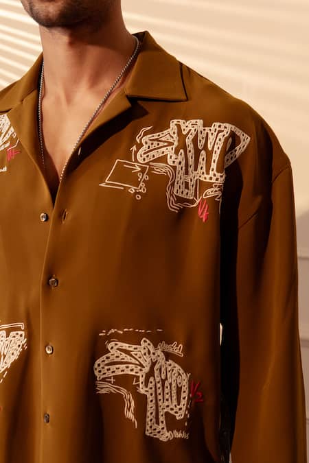 Rohit Doshi_Brown Minimalist Graphic Print Shirt _Online_at_Aza_Fashions