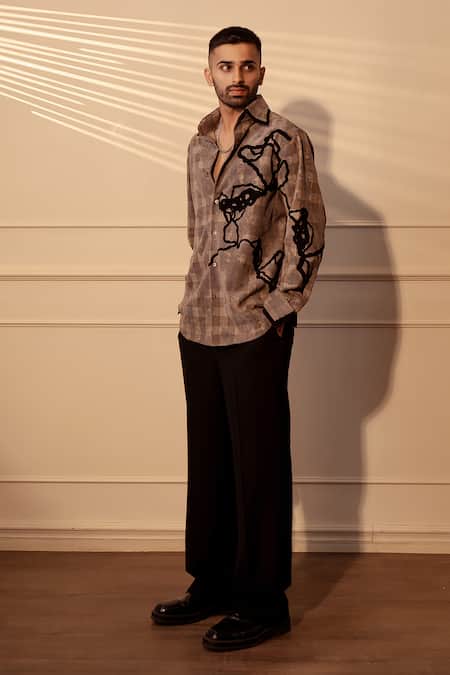 Rohit Doshi Plaid Abstract Embroidered Shirt 