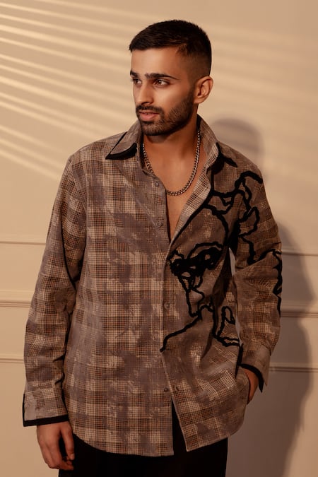 Rohit Doshi Plaid Abstract Embroidered Shirt 