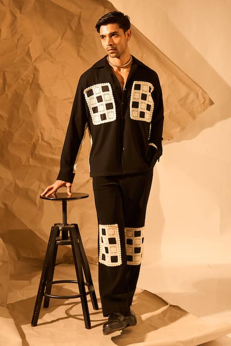 Rohit Doshi Checkered Patchwork Embroidered Shirt 