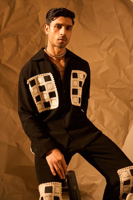 Rohit Doshi Checkered Patchwork Embroidered Shirt 