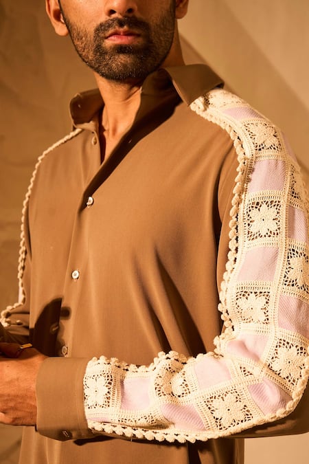 Rohit Doshi_Beige Textual Design Lachka And Armani Shirt _Online_at_Aza_Fashions