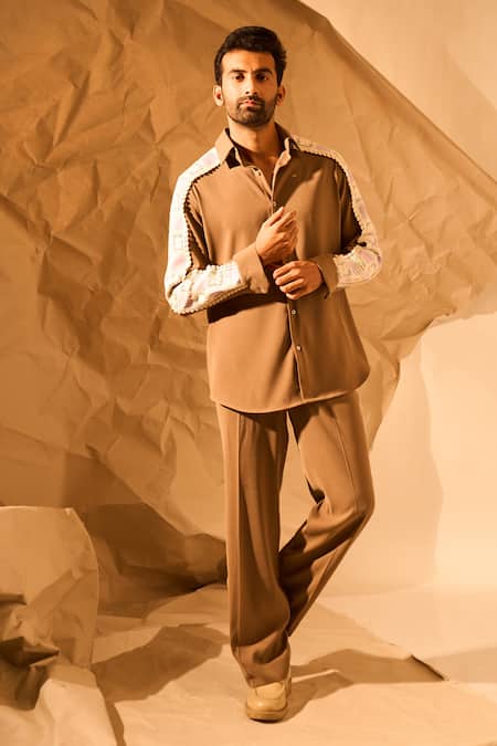 Rohit Doshi_Beige Textual Design Lachka And Armani Shirt _at_Aza_Fashions