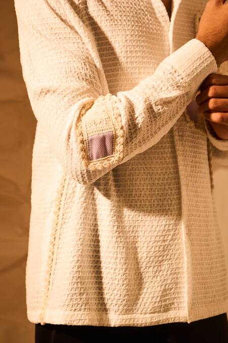Rohit Doshi_White Patchwork, Lace Textured Shirt _at_Aza_Fashions
