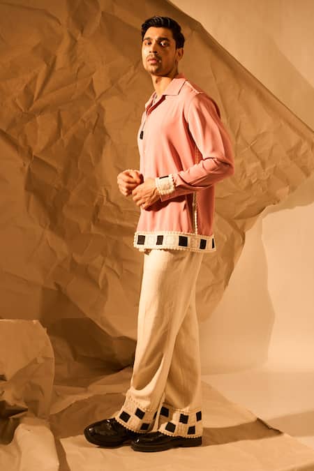Rohit Doshi Pink Lace, Patchwork Lachka Armani Shirt Online at Aza Fashions Rohit Doshi_Pink Lace, Patchwork Lachka Armani Shirt _Online_at_Aza_Fashions