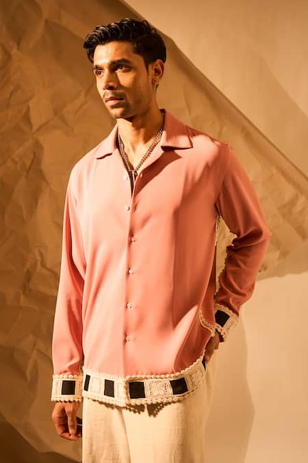 Buy Rohit Doshi Pink Lace, Patchwork Lachka Armani Shirt Online at Aza Fashions Buy_Rohit Doshi_Pink Lace, Patchwork Lachka Armani Shirt _Online_at_Aza_Fashions