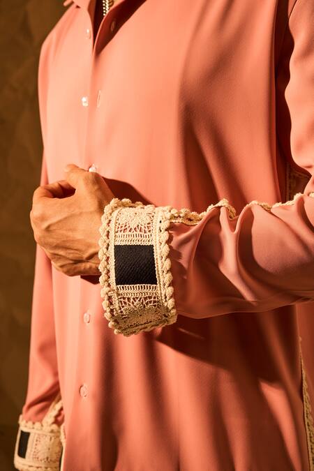 Rohit Doshi Pink Lace, Patchwork Lachka Armani Shirt at Aza Fashions Rohit Doshi_Pink Lace, Patchwork Lachka Armani Shirt _at_Aza_Fashions