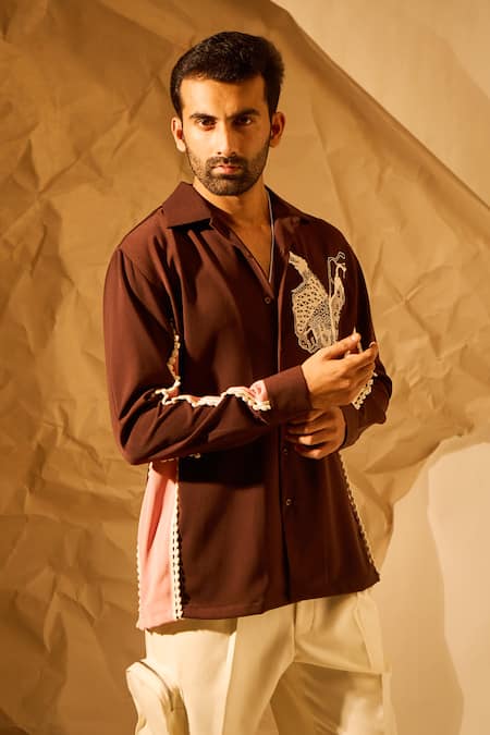 Rohit Doshi Abstract Embroidered Panelled Shirt 