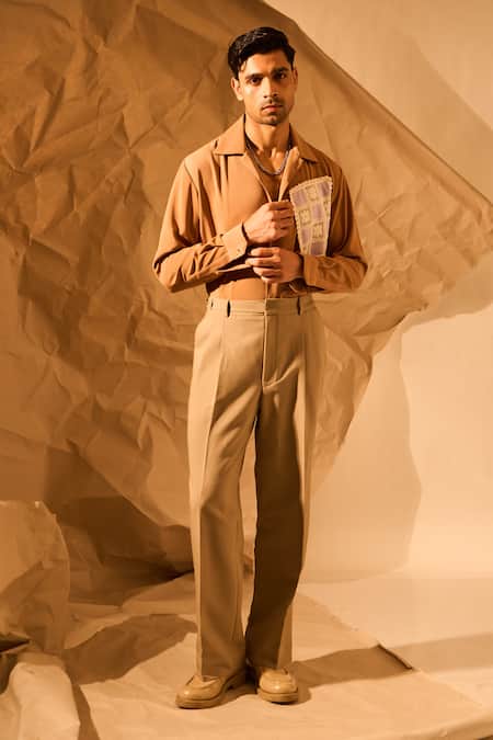 Buy Rohit Doshi Brown Lace, Patchwork Checkered Pocket Embroidered Shirt Online at Aza Fashions Buy_Rohit Doshi_Brown Lace, Patchwork Checkered Pocket Embroidered Shirt _Online_at_Aza_Fashions