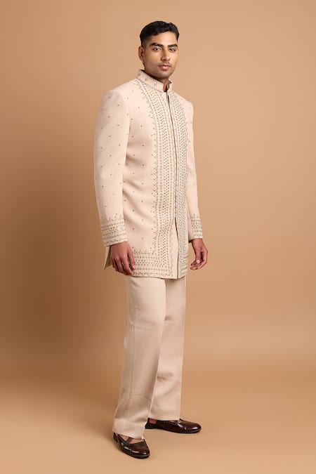 Rohit Doshi_Off White Polyester, Twill Beads, Sequins, Embellished Bandhgala Jacket _Online_at_Aza_Fashions
