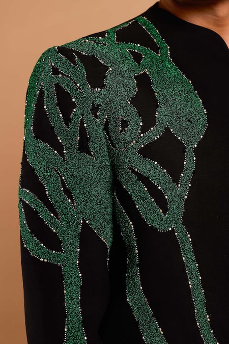 Shop_Rohit Doshi_Black Beads, Sequins Abstract Green Embellished Bandhgala _Online_at_Aza_Fashions
