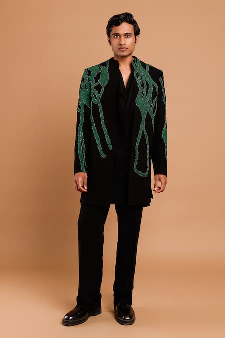 Rohit Doshi Abstract Green Embellished Bandhgala 