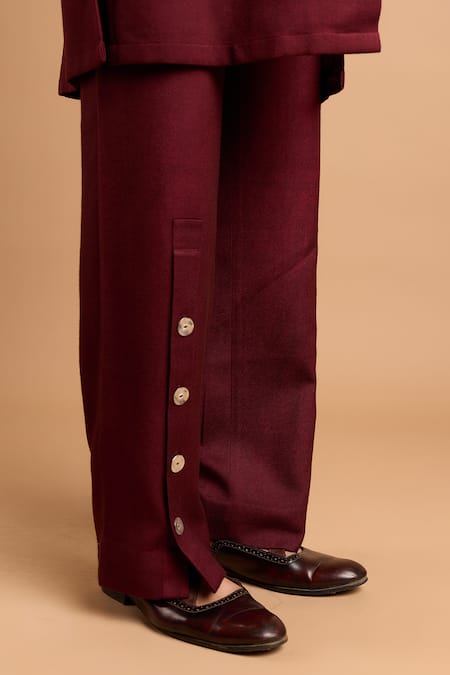 Rohit Doshi_Maroon Cotton Embroidery Paisley Nehru Jacket _at_Aza_Fashions