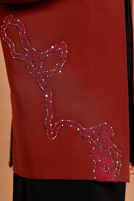 Rohit Doshi_Maroon Polyester, Crepe Beads, Sequins Jalebi Embellished Bandhgala _Online_at_Aza_Fashions
