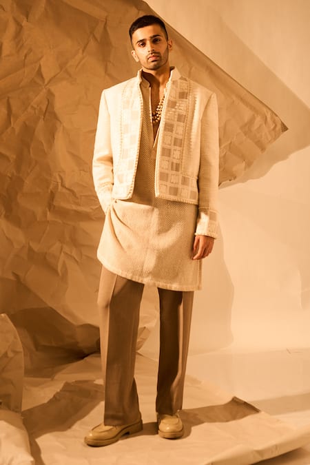 Rohit Doshi_Off White Cut Work, Embroidery Chatai Matka Woven Jacket _Online_at_Aza_Fashions