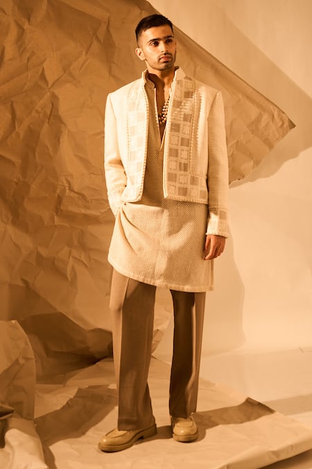 Buy_Rohit Doshi_Off White Cut Work, Embroidery Chatai Matka Woven Jacket _Online_at_Aza_Fashions