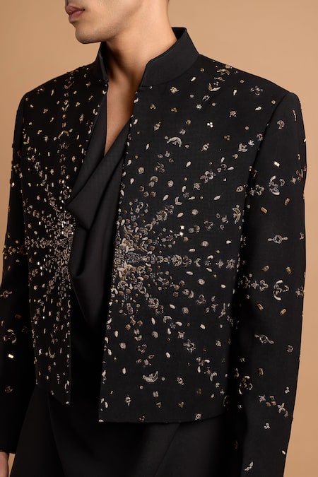 Rohit Doshi_Black Embellished Short Kurta _Online_at_Aza_Fashions