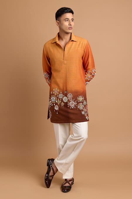 Rohit Doshi Ombre Floral Embroidered Short Kurta 