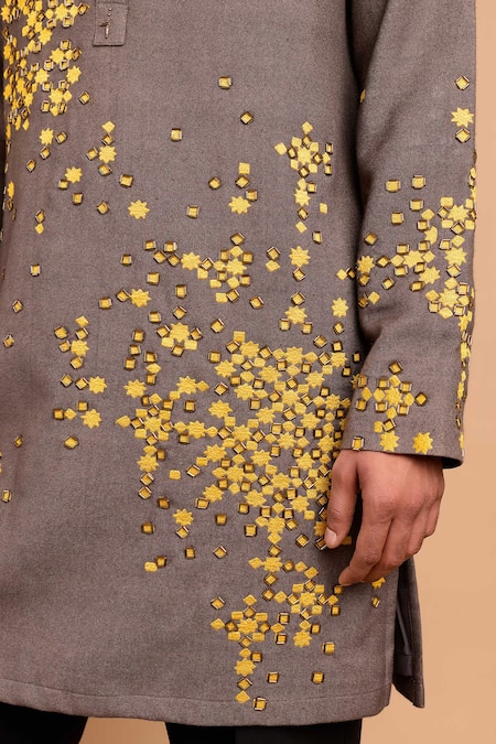Buy Rohit Doshi Charcoal Cotton, Crepe, Rayon Embroidery, Beads Graphic Applique Kurta Online at Aza Fashions Buy_Rohit Doshi_Charcoal Cotton, Crepe, Rayon Embroidery, Beads Graphic Applique Kurta _Online_at_Aza_Fashions