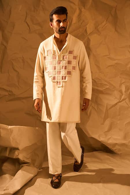 Rohit Doshi Herringbone Weave Heart Pattern Kurta 