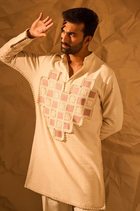 Rohit Doshi Herringbone Weave Heart Pattern Kurta 