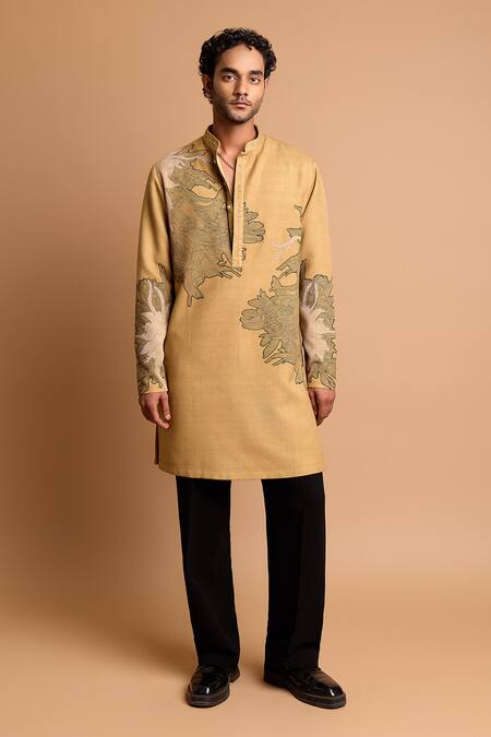 Rohit Doshi_Green Cotton, Crepe, Rayon Embroidery Icecream Scoops Kurta _Online_at_Aza_Fashions
