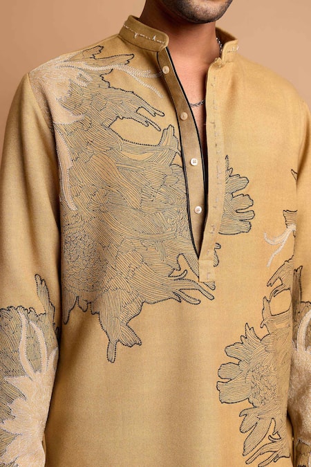 Shop_Rohit Doshi_Green Cotton, Crepe, Rayon Embroidery Icecream Scoops Kurta _Online_at_Aza_Fashions