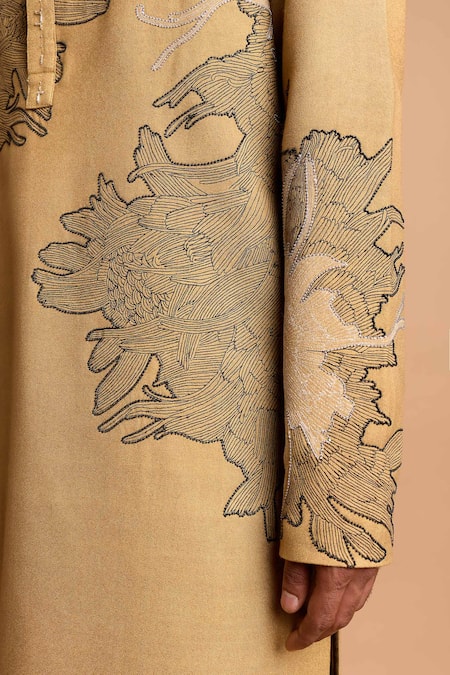 Rohit Doshi_Green Cotton, Crepe, Rayon Embroidery Icecream Scoops Kurta _at_Aza_Fashions