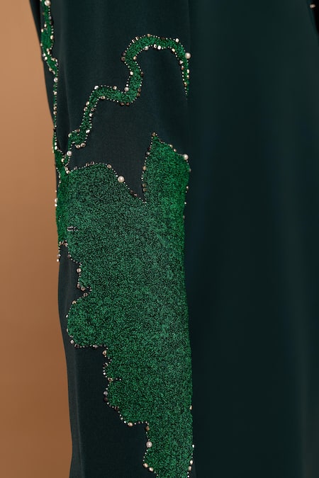 Rohit Doshi_Green Polyester, Crepe Beads, Embroidery Tropical Leaf Kurta _Online_at_Aza_Fashions