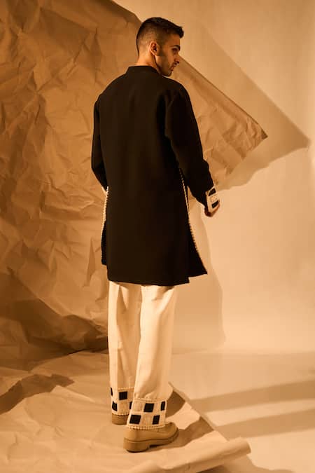 Rohit Doshi Checkered Crochet Embroidered Kurta 