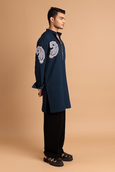 Rohit Doshi_Green Polyester Embroidery Paisley Kurta _Online_at_Aza_Fashions