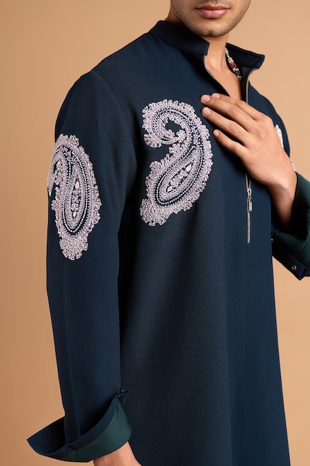 Buy_Rohit Doshi_Green Polyester Embroidery Paisley Kurta _Online_at_Aza_Fashions