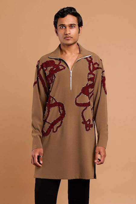 Rohit Doshi Abstract Applique & Pearl Embellished Kurta 