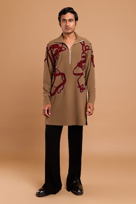 Rohit Doshi Abstract Applique & Pearl Embellished Kurta 
