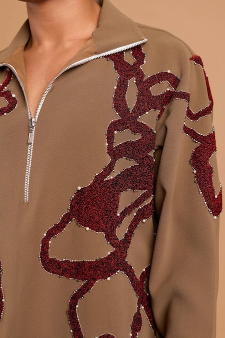 Buy_Rohit Doshi_Green Polyester, Crepe Sequins, Pearls Abstract Applique And Embellished Kurta _Online_at_Aza_Fashions