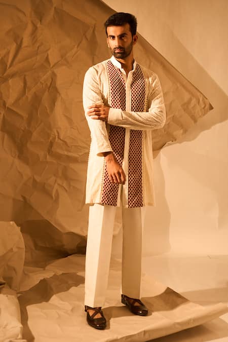 Rohit Doshi Knitted Barfi Mesh Net Kurta 