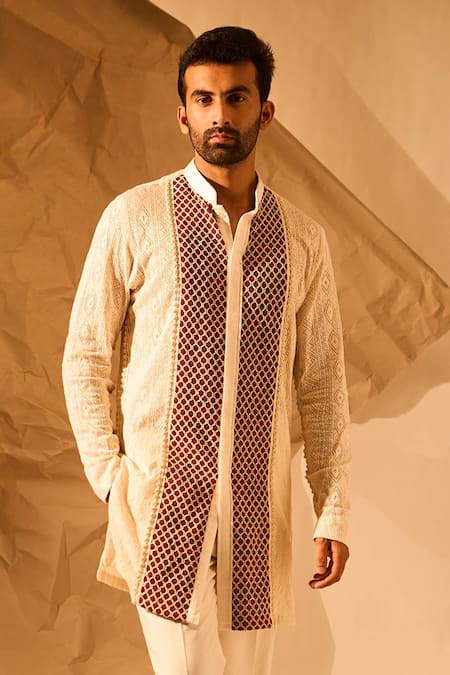 Rohit Doshi Knitted Barfi Mesh Net Kurta 