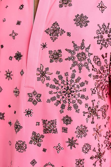 Buy_Rohit Doshi_Pink Sequins, Stones Geometric Embroidered Kurta _Online_at_Aza_Fashions