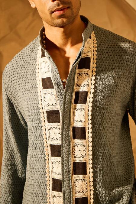 Buy_Rohit Doshi_Blue Geometric Patterned Kurta _Online_at_Aza_Fashions