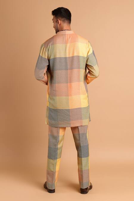 Shop_Rohit Doshi_Multi Color Cotton, Crepe, Rayon Houndstooth Print Kurta _Online_at_Aza_Fashions